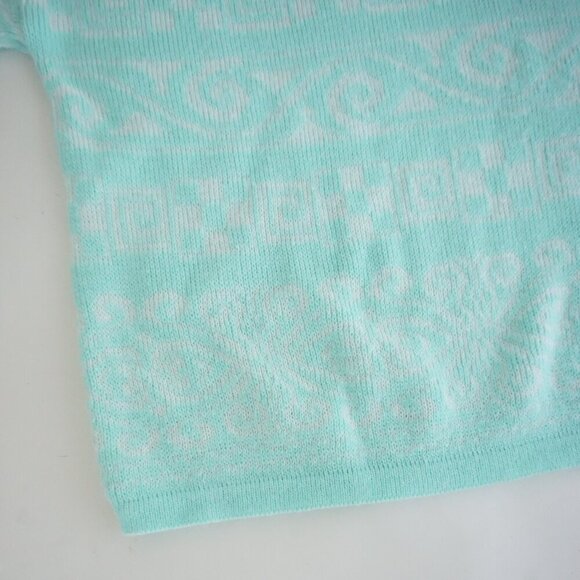Vintage Cabin Creek Teal with White Aztec Print Knit Crewneck Sweater L - Picture 7 of 9